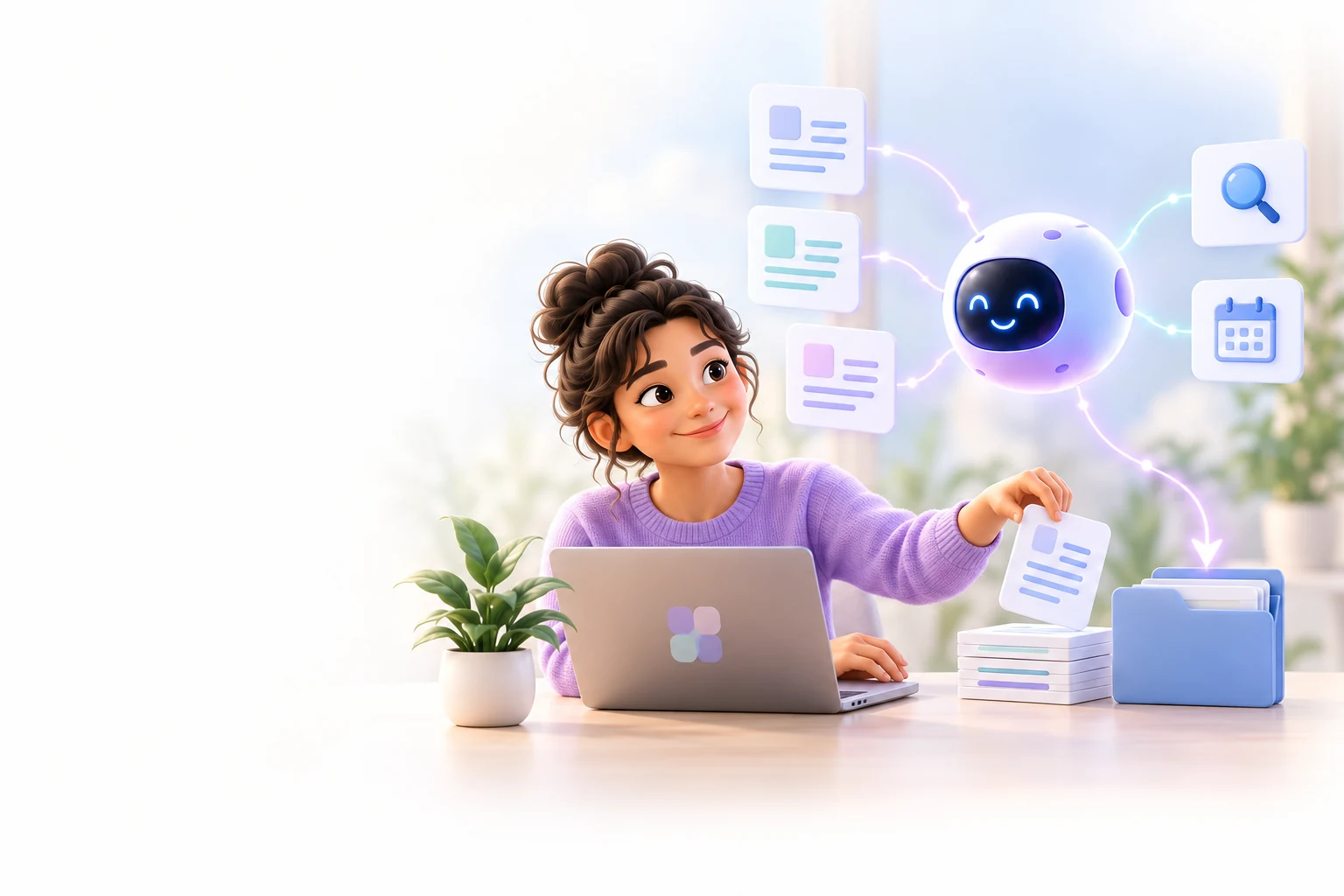 A person organizing knowledge and approved tools around an AI agent.