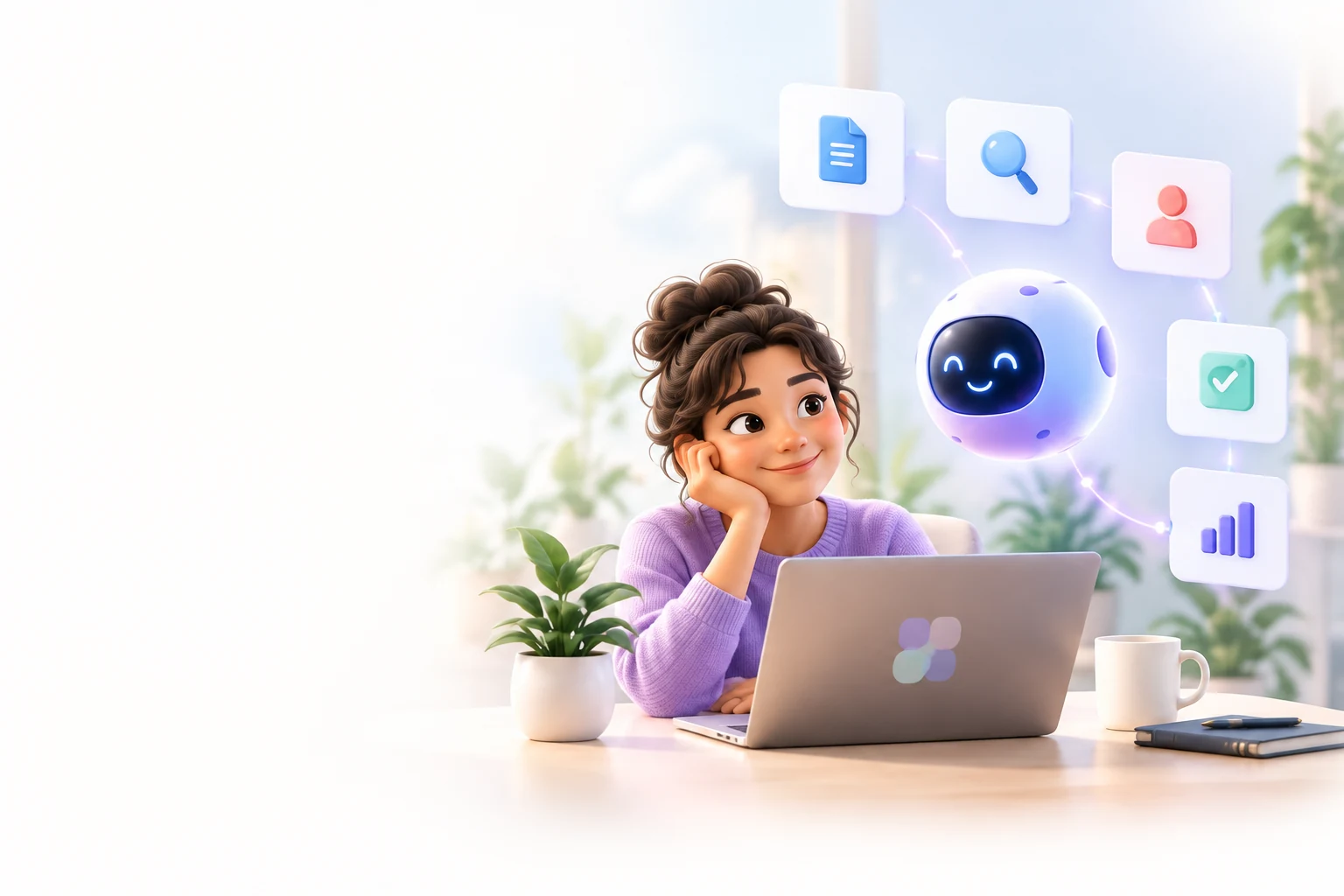 A student building a personal workspace alongside a friendly AI agent