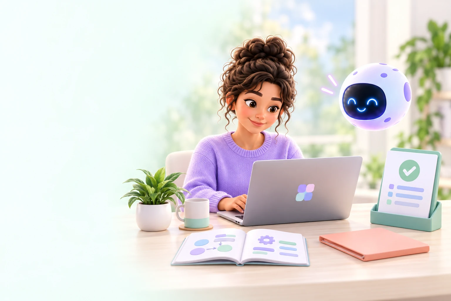 A student confidently operating an organized AI workspace.