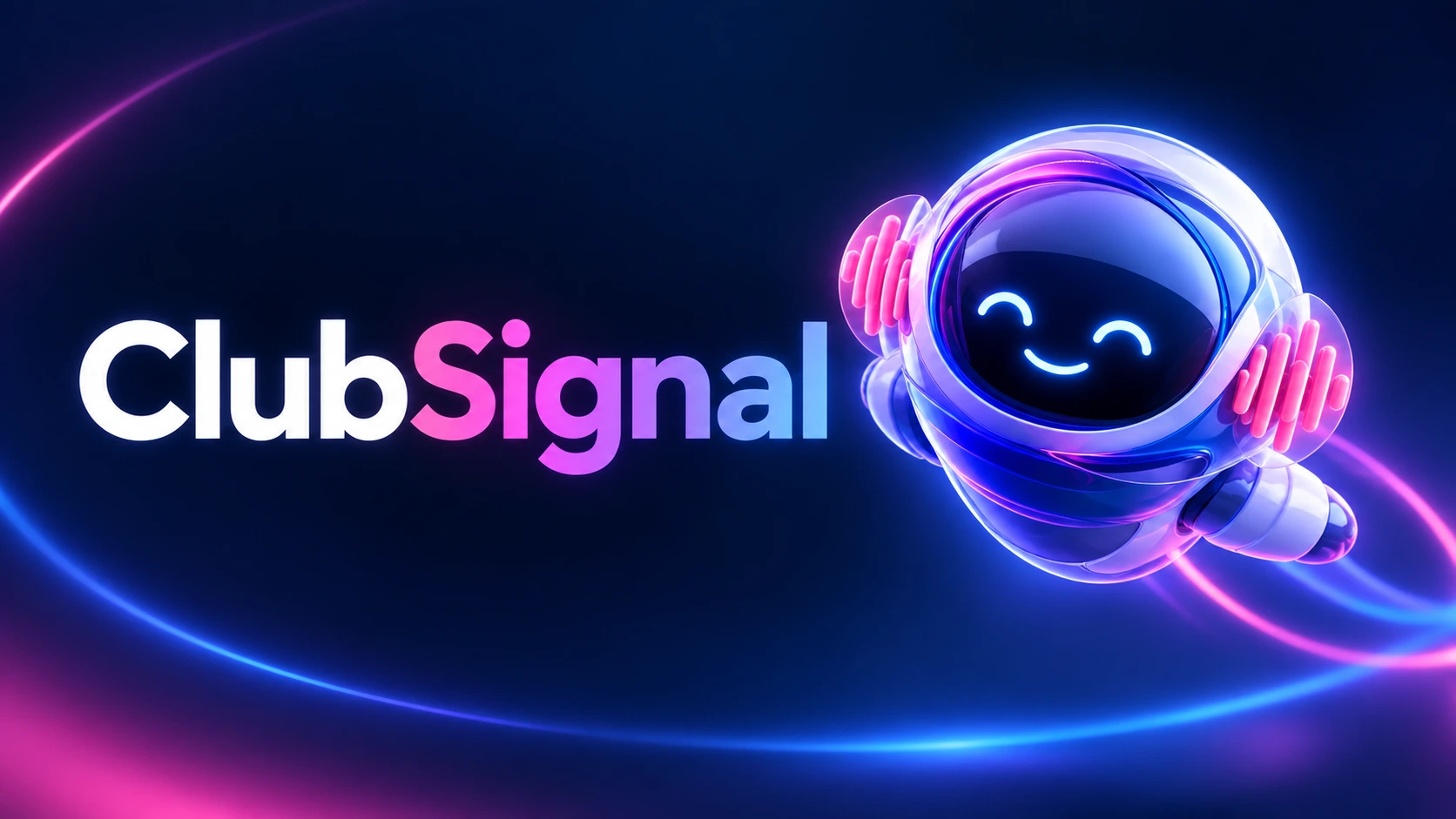 ClubSignal logo and glowing headphone mascot