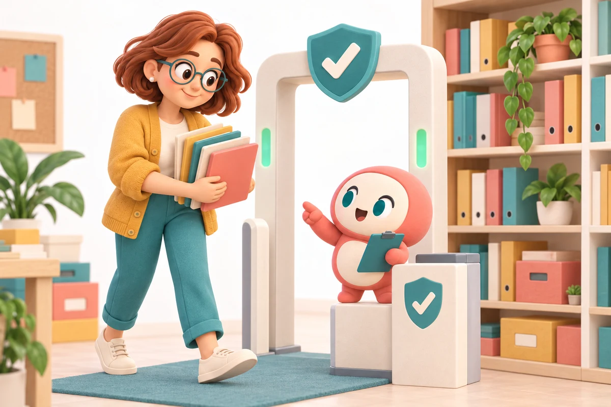 Emma selects files for a safety-checked private library