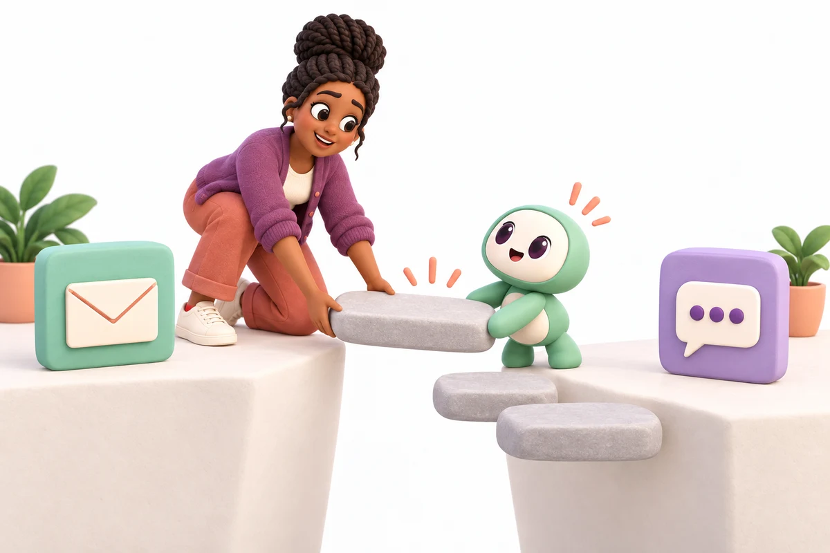 Lisa and her mint helper place the first stepping stone between useful tools