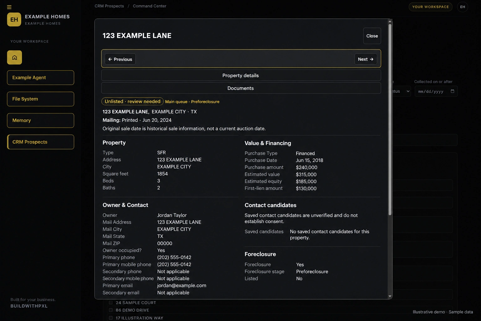 Sample portal property details