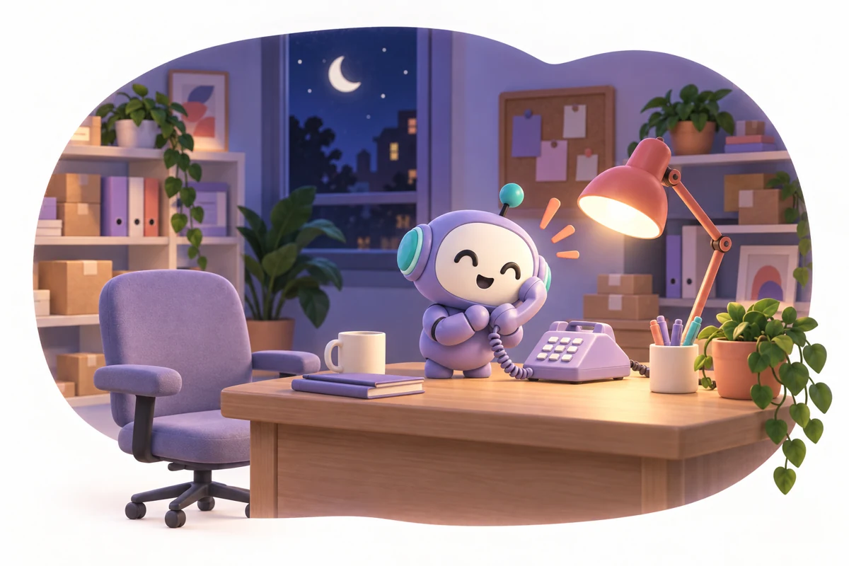 The voice helper answers in a warmly lit office at night.